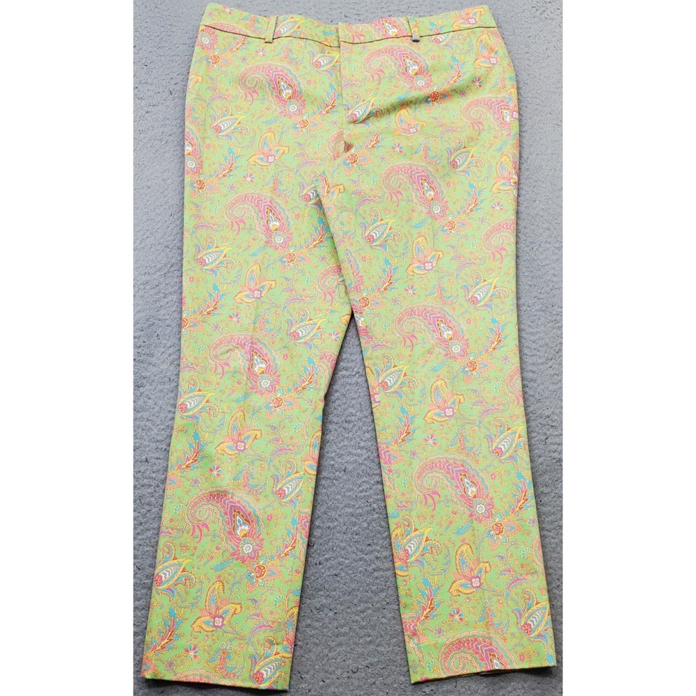 Lauren Ralph Lauren Ankle Pants Women Petite 10P Multi Paisley Stretch Boho Chic